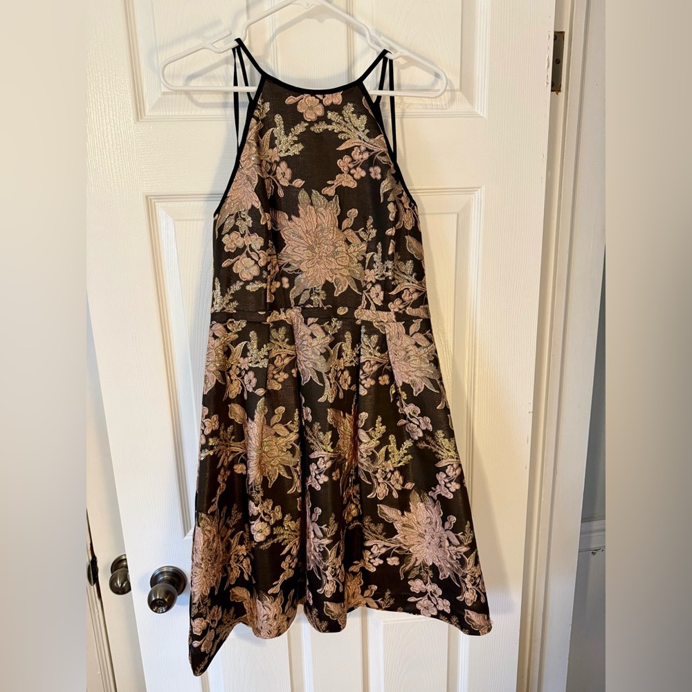 Adrianna Pappell Metallic Floral Jacquard Fit & Flare Dress
